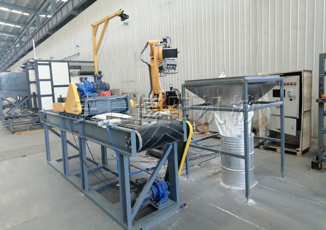 自動(dòng)拆包機(jī)器人+擠壓振散裝置+袋料整形裝置（針對結(jié)塊物料設(shè)計(jì)）